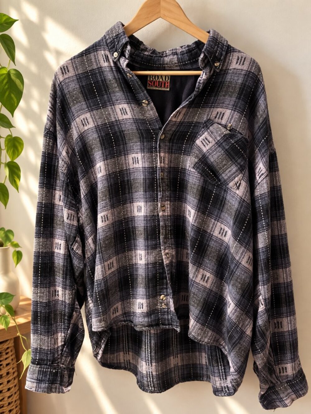 Road South Oversized Plaid Button-Up Shirt